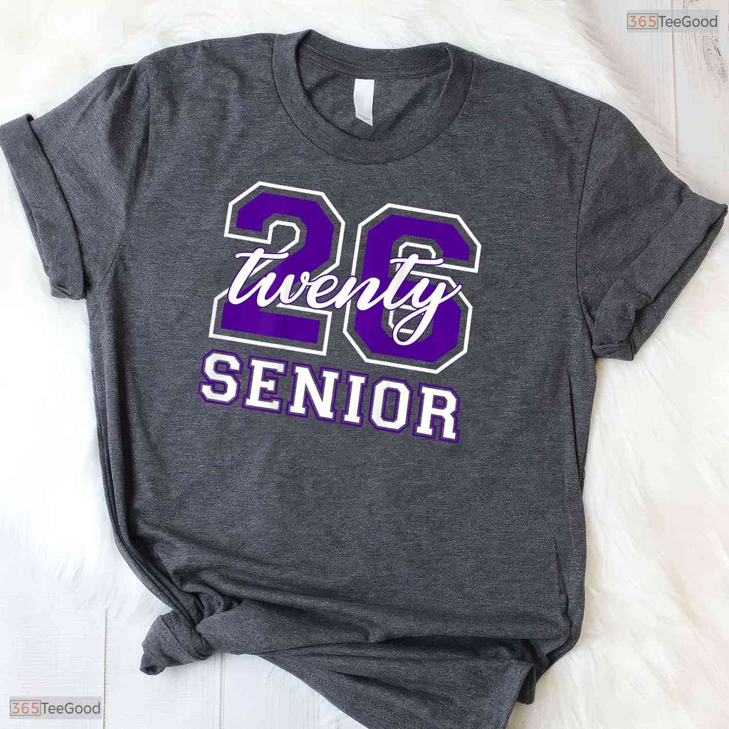 Senior Class Of 2026 Graduation Purple Letters On Back High School Party Shirt