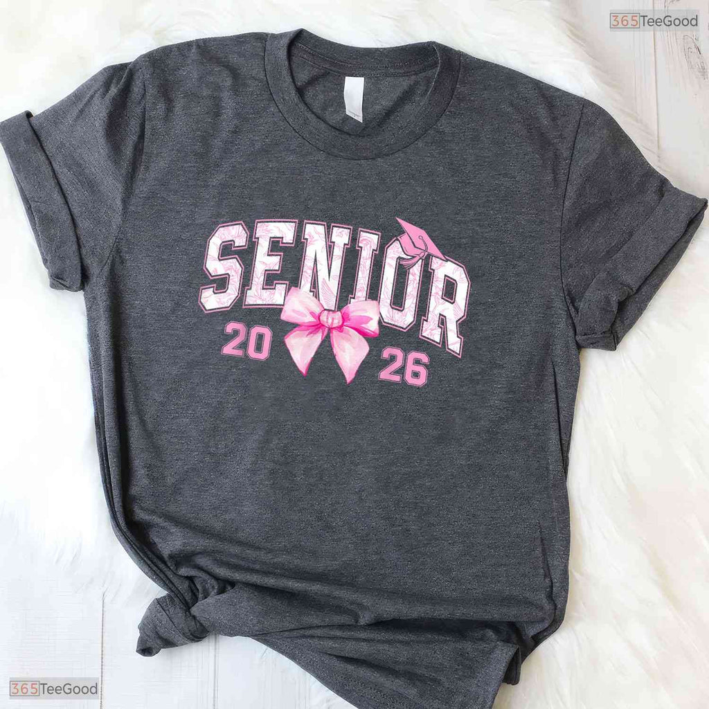 Cute Pink Bow Senior 2026 Coquette Class Of 2026 Graduation Apparel Girls Shirt