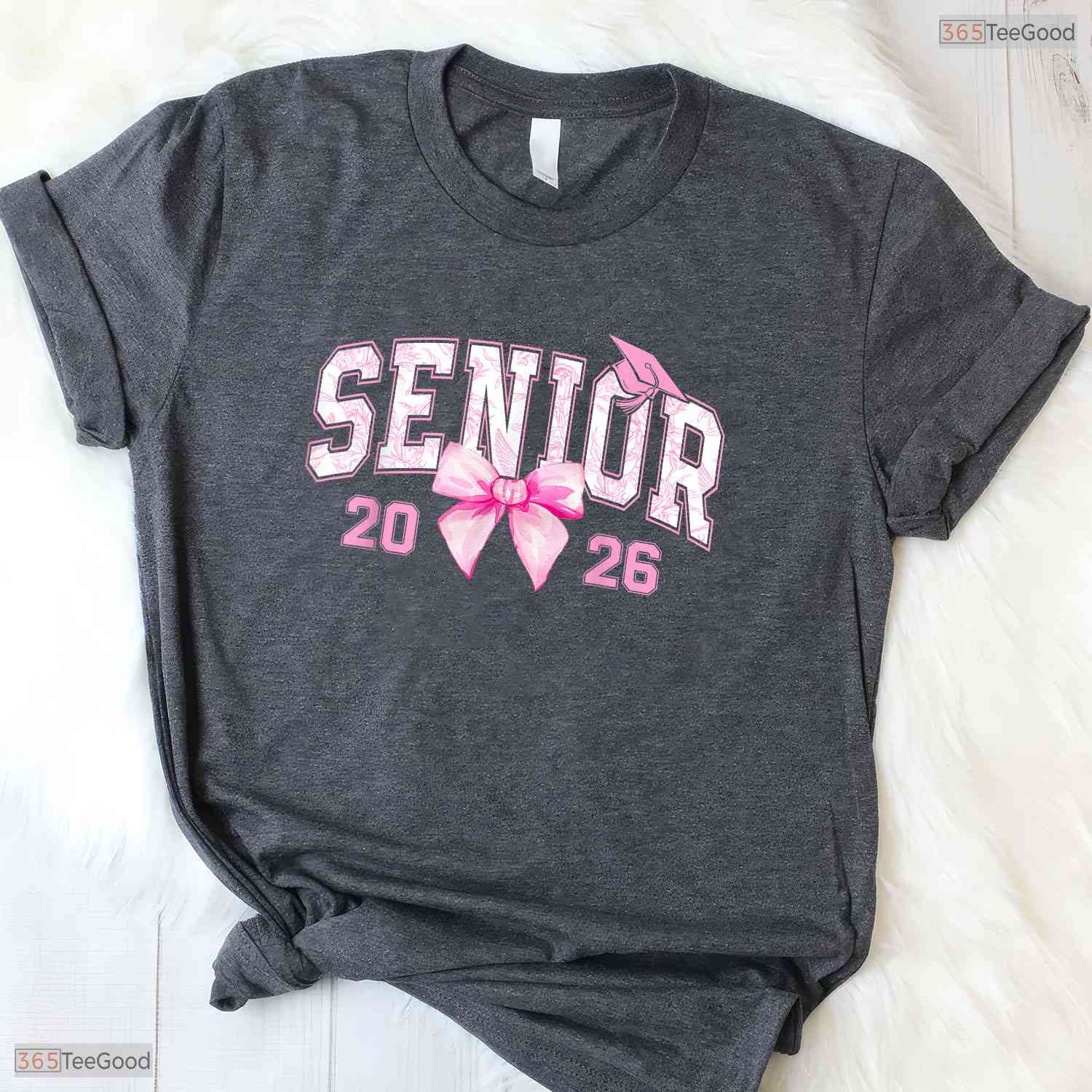 Cute Pink Bow Senior 2026 Coquette Class Of 2026 Graduation Apparel Girls Shirt