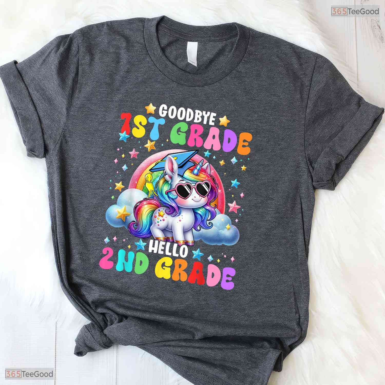 Cute Unicorn Goodbye 1st Grade Hello 2nd Grade Girls Moving Up Graduation Youth Shirt