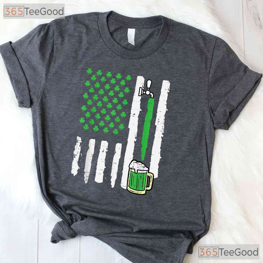 American Flag Saint Paddys St Patricks Day T-Shirt Patriotic Dad Tee