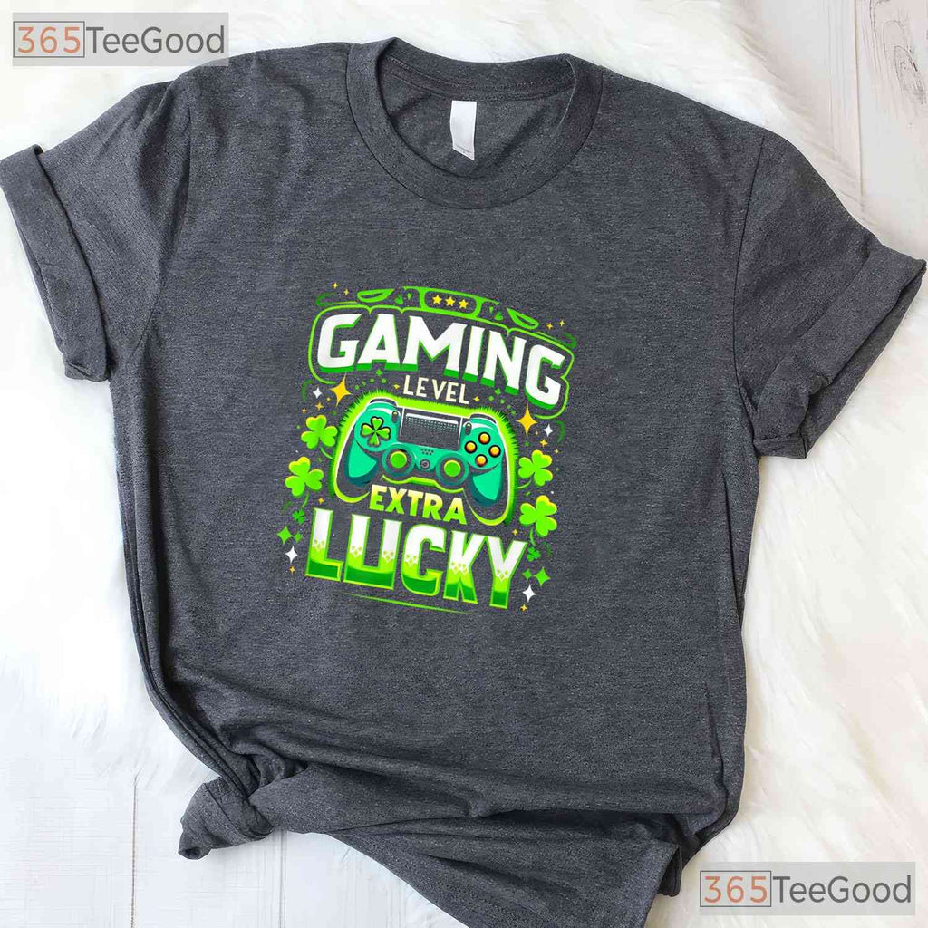 Gamer St Patricks Day T-Shirt Video Game Controller Boys Kids Funny Tee