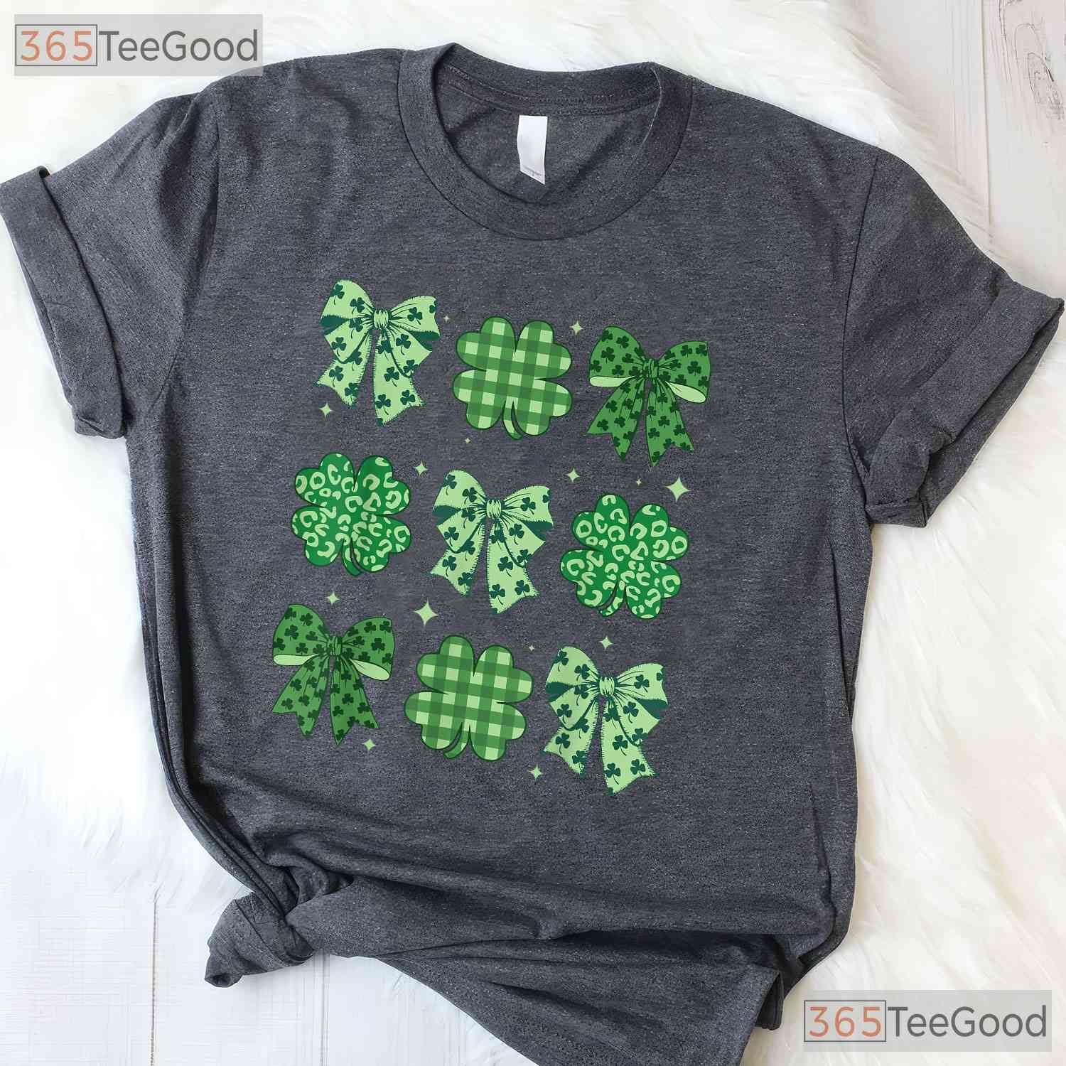 Coquette Bow Shamrock St Patricks Day T-Shirt Cute Ribbon Irish Girl