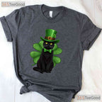 Black Cat Shamrock St Patricks Day T-Shirt Funny Kitten Pet Lover Tee
