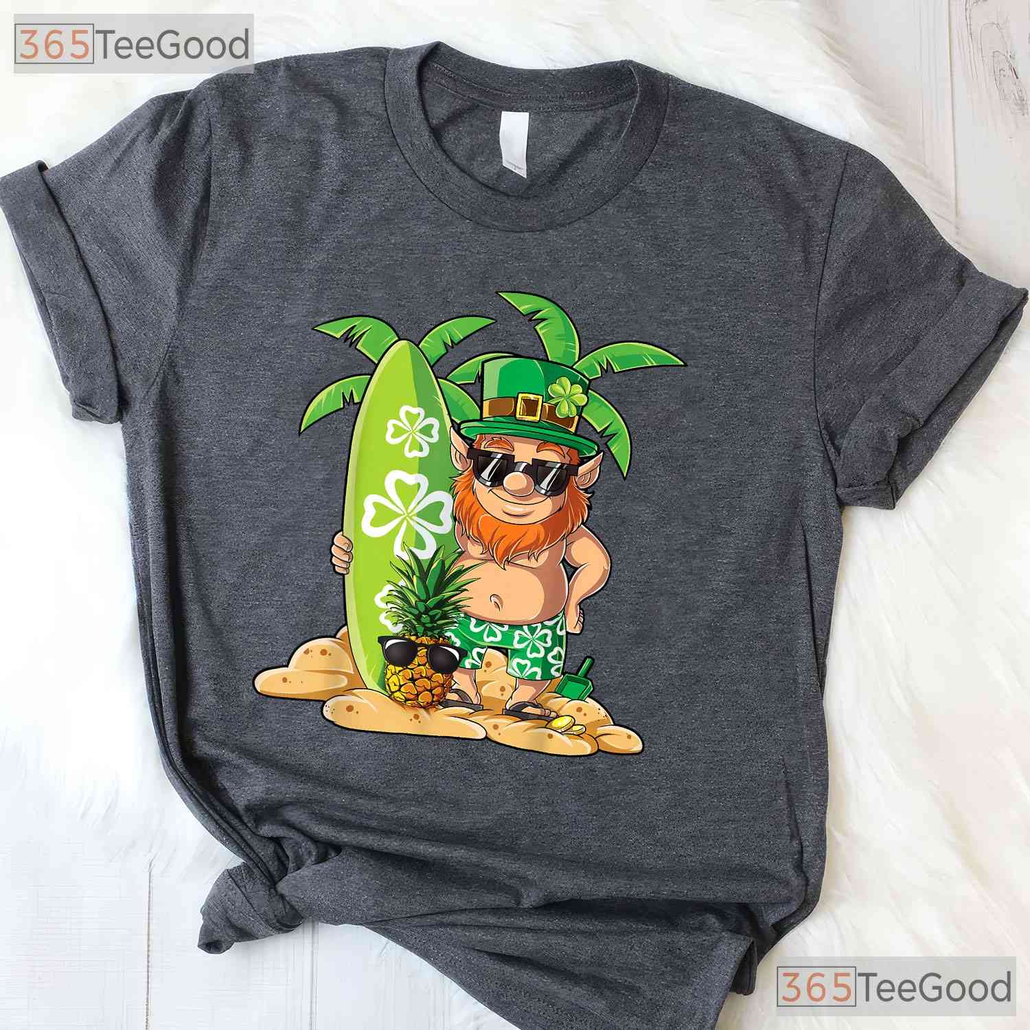 Surfing Leprechaun Hawaiian St Patricks Day T-Shirt Tropical Aloha Irish Tee