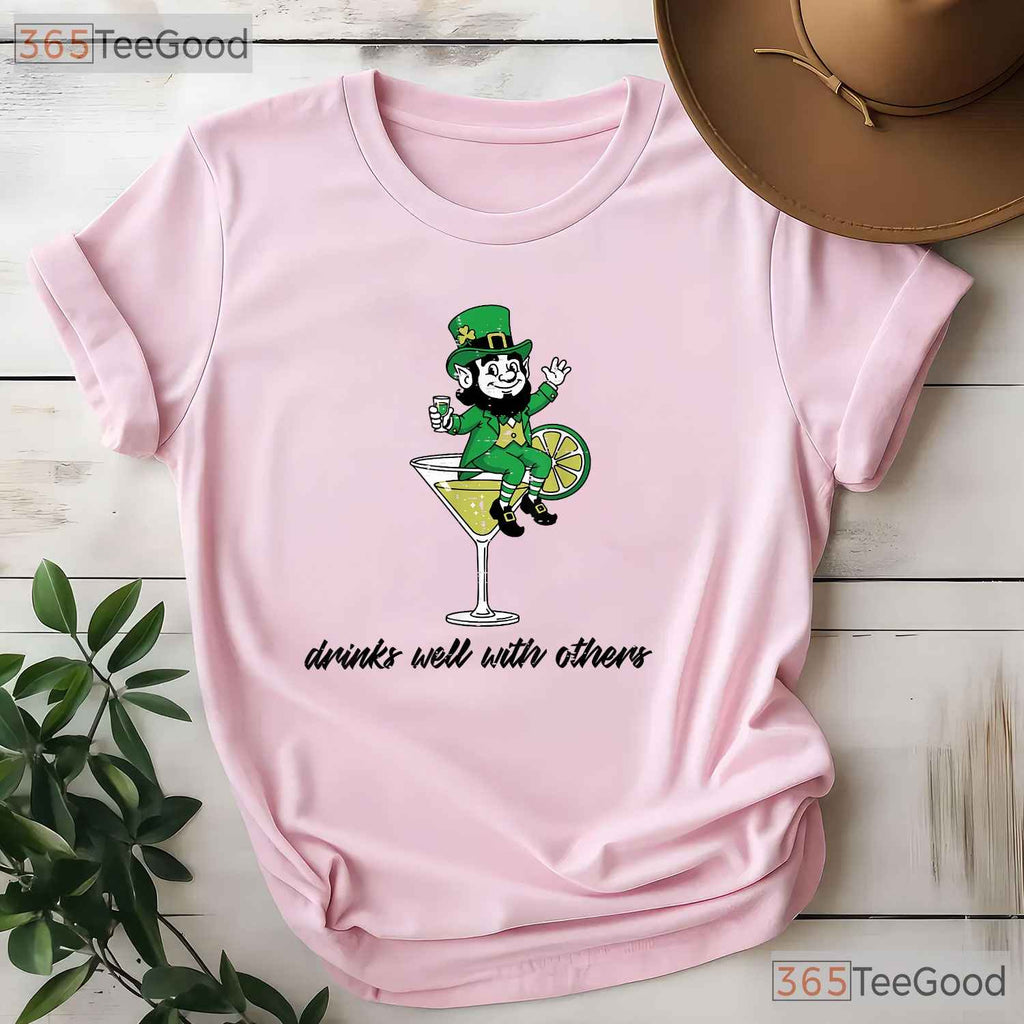 Leprechaun Drinks Well With Others St Patricks Day T-Shirt Funny Beer Party
