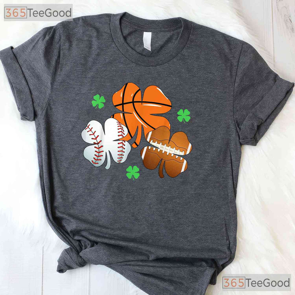 Shamrock Basketball Baseball St Patricks Day T-Shirt Sporty Irish Boys Tee