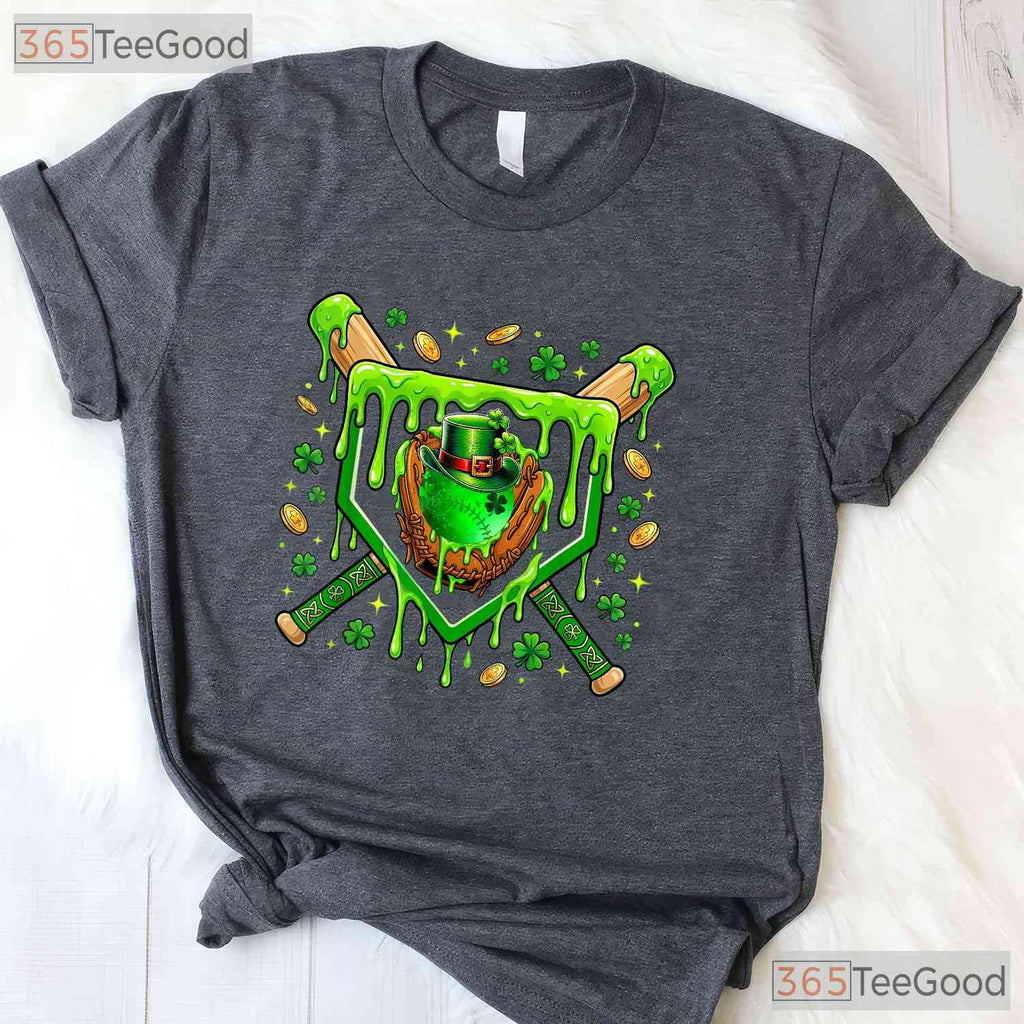 Baseball Ice Cream St Patricks Day T-Shirt Funny Sports Player Boys Tee