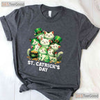 Happy St Catricks Day Cats T-Shirt Funny Kitten Irish Pet Lover Gift Tee