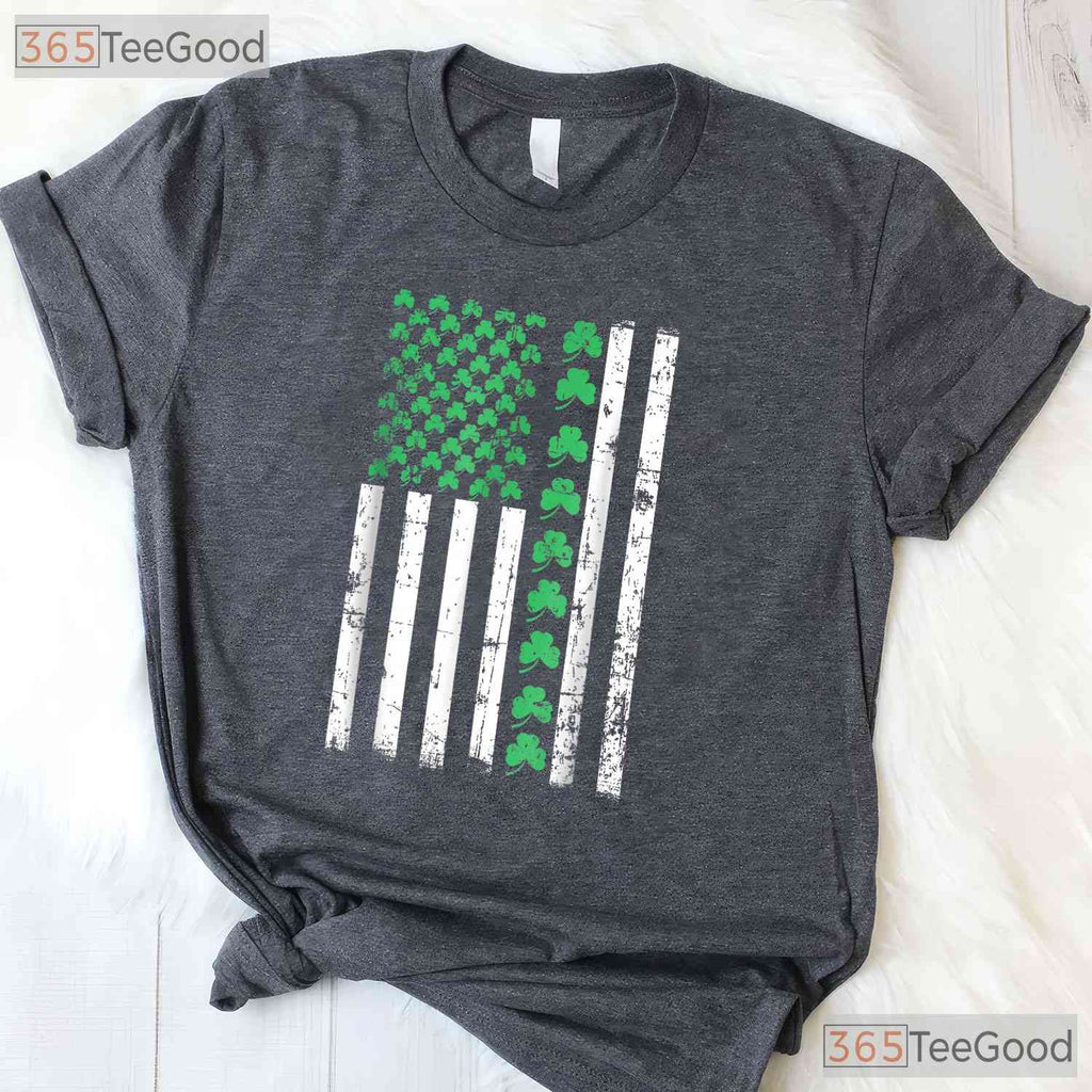 American Flag Irish St Patricks Day T-Shirt Patriotic Shamrock Men Gift
