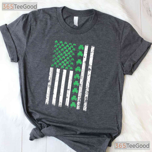 American Flag Irish St Patricks Day T-Shirt Patriotic Shamrock Men Gift