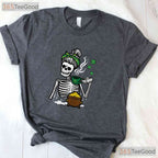 Messy Bun Skeleton Drinking Coffee St Patricks Day T-Shirt Funny Mom Life Tee