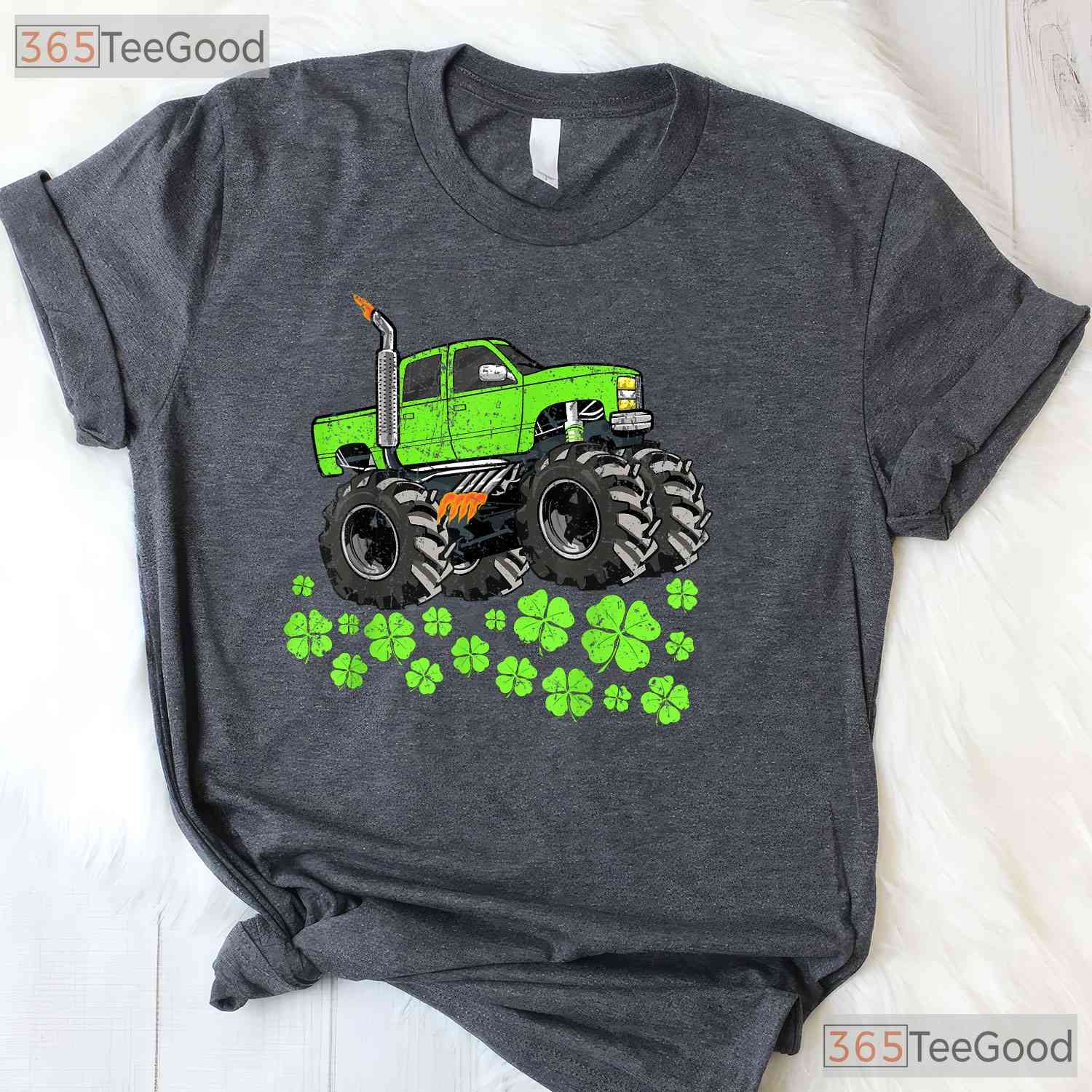 Toddler Monster Truck St Patricks Day T-Shirt Lucky Crusher Boys Kids Gift