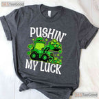 Pushing My Luck Tractor St Patricks Day T-Shirt Funny Farm Boys Toddler Tee