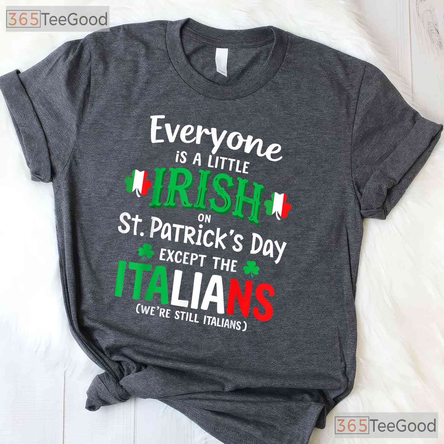 Everyone Is Irish Except Italians St Patricks Day T-Shirt Funny Rivalry Tee