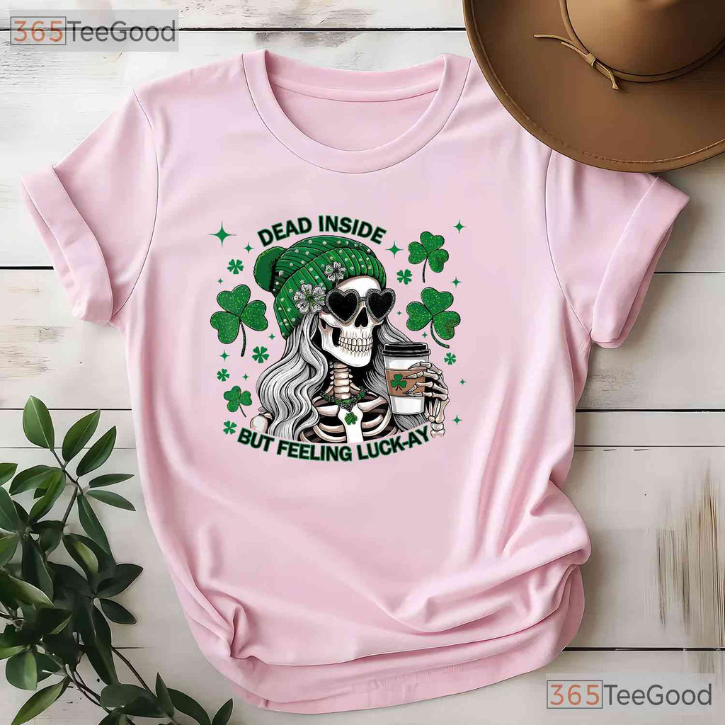 Irish Skeleton Dead Inside But Caffeinated St Patricks Day T-Shirt Coffee