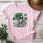 Irish Skeleton Dead Inside But Caffeinated St Patricks Day T-Shirt Coffee