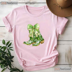 Coastal Cowgirl Boots St Patricks Day T-Shirt Western Pink Bow Aesthetic Tee