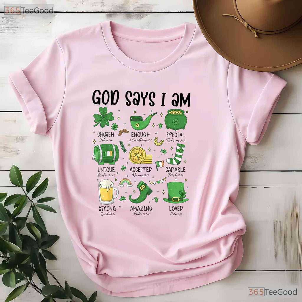 God Says I Am Irish Christian St Patricks Day T-Shirt Religious Kids Tee
