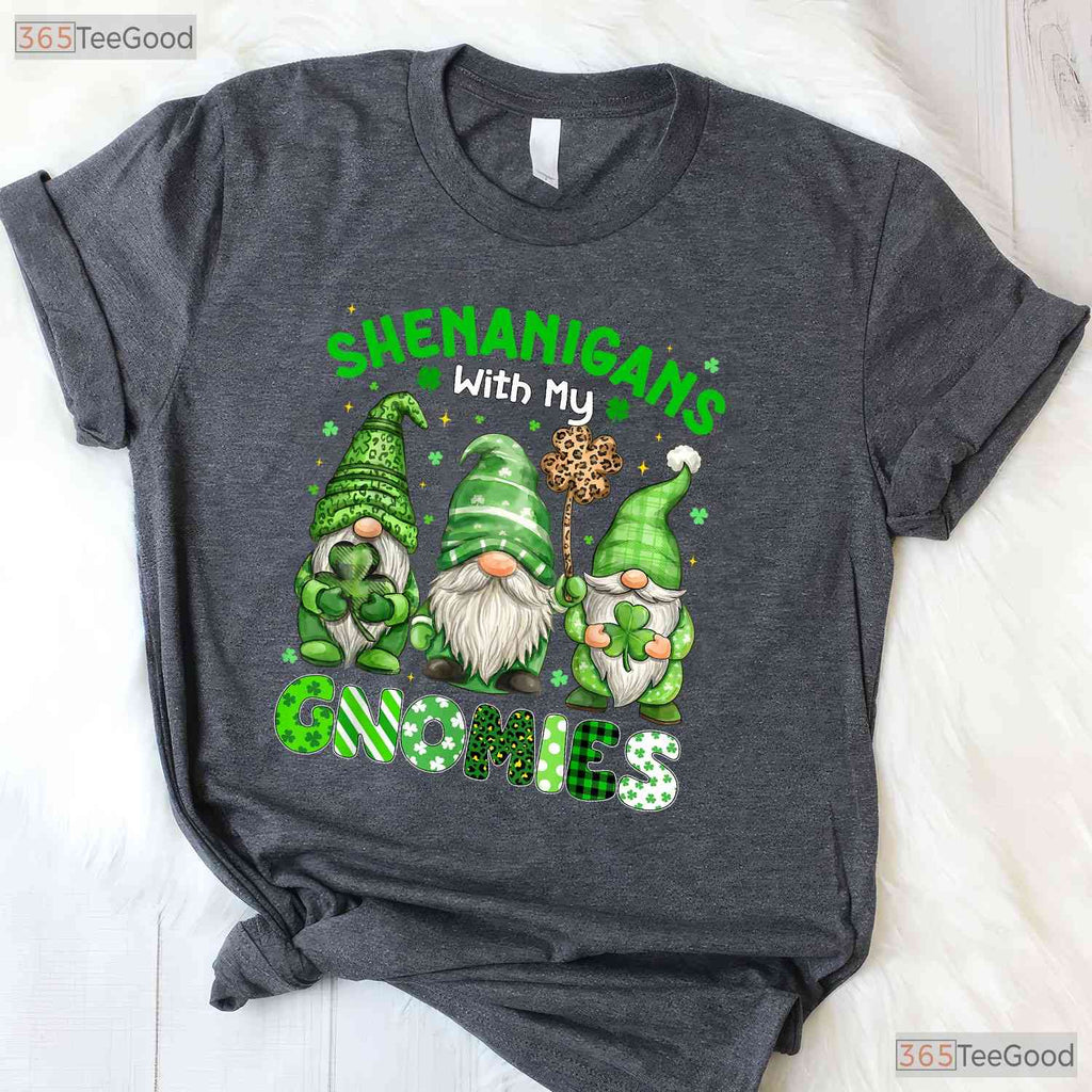 Shenanigans With My Gnomies St Patricks Day T-Shirt Leopard Plaid Women