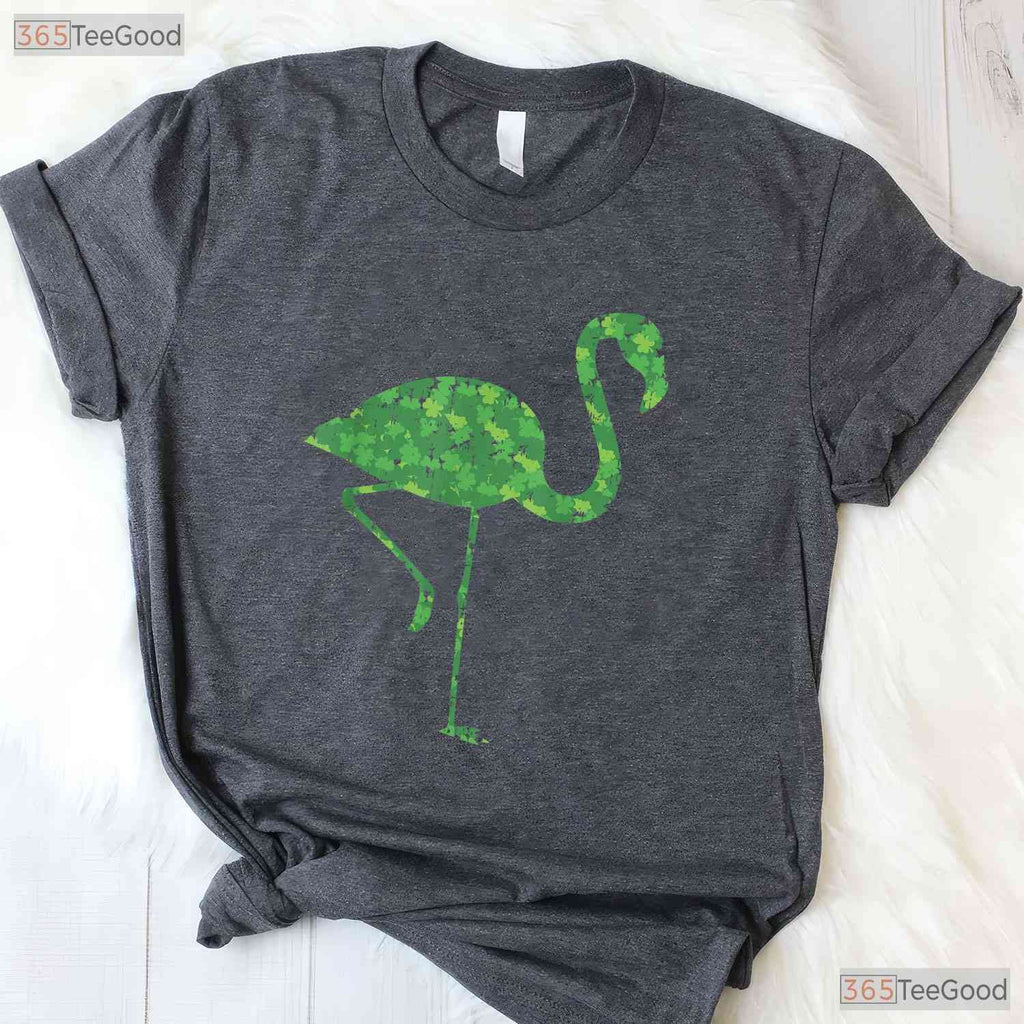 Pink Flamingo Shamrock St Patricks Day T-Shirt Cute Bird Animal Lover Tee