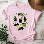 Black Cat With Shamrock St Patricks Day T-Shirt Cute Kitten Pet Lover Tee