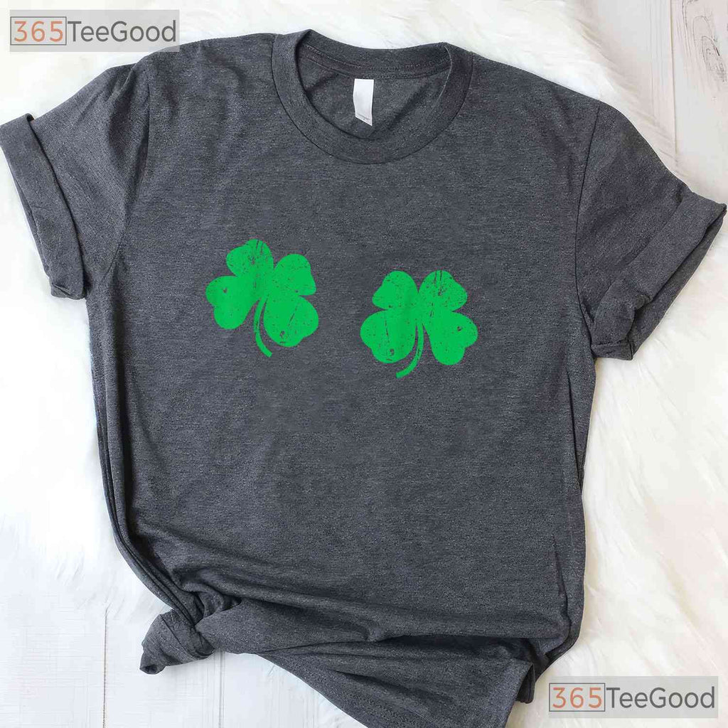 Shamrock Boobs St Patricks Day T-Shirt Funny Irish Boobies Adult Humor Tee