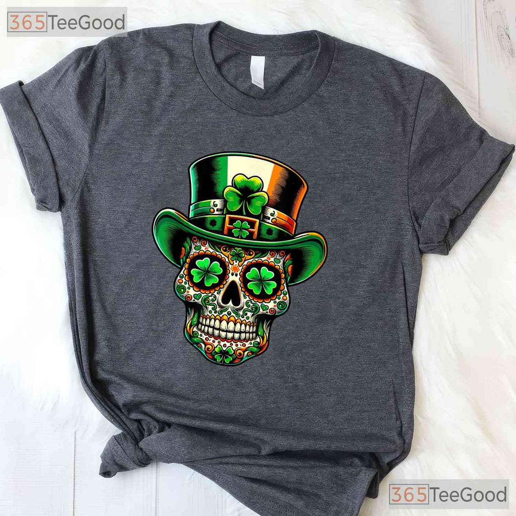 Irish Sugar Skull St Patricks Day T-Shirt Day Of The Dead San Patties Tee