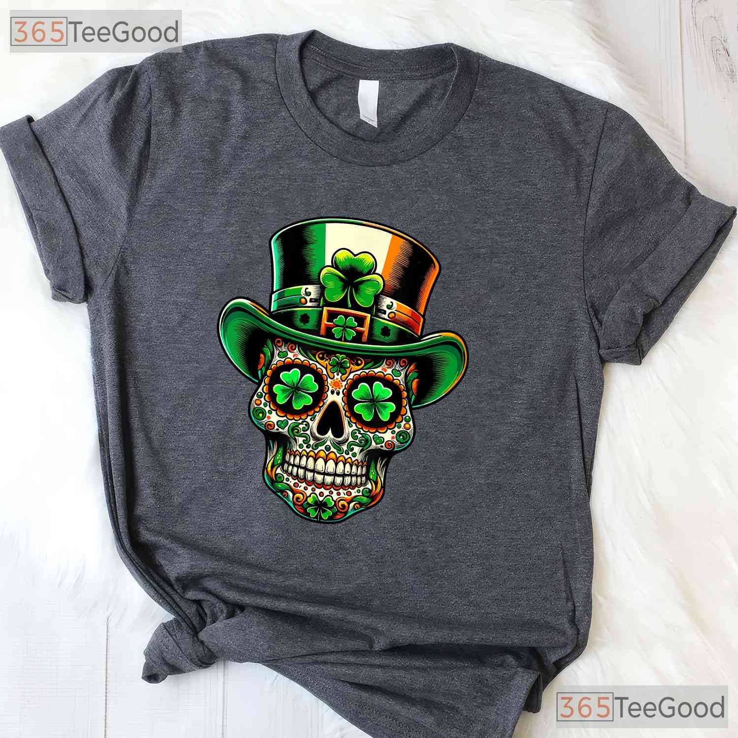 Irish Sugar Skull St Patricks Day T-Shirt Day Of The Dead San Patties Tee