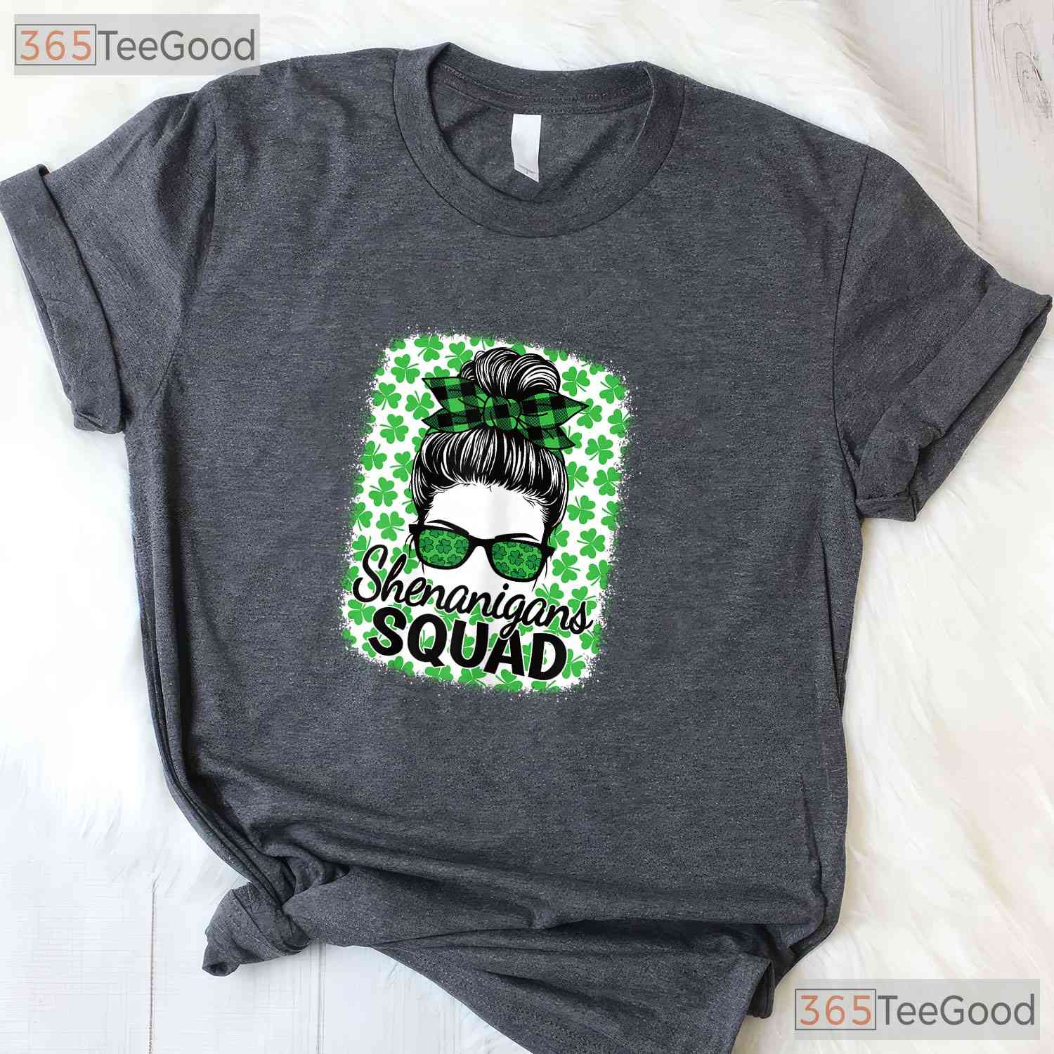 Shenanigans Squad Messy Bun St Patricks Day T-Shirt Women Girls Group Tee