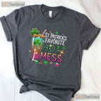 St Patricks Favorite Hot Mess T-Shirt Funny Drinking Green Beer Women Tee