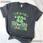 Retro Groovy One Lucky Teacher St Patricks Day T-Shirt Smiley Face School
