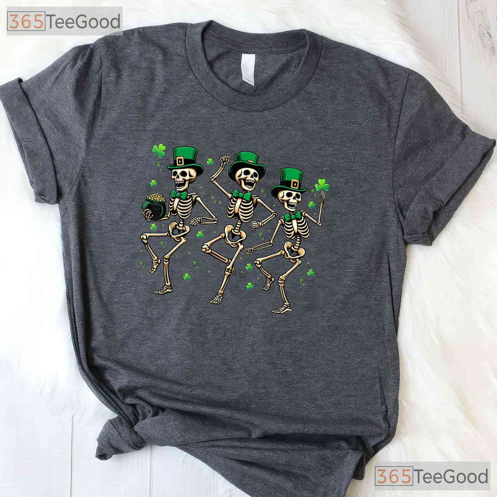 Dancing Skeleton Leprechaun St Patricks Day T-Shirt Funny Dead Inside Tee