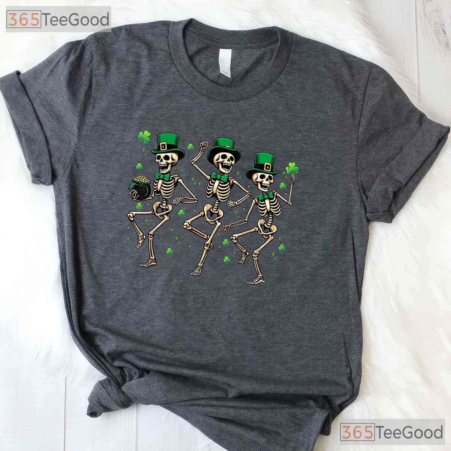 Dancing Skeleton Leprechaun St Patricks Day T-Shirt Funny Dead Inside Tee