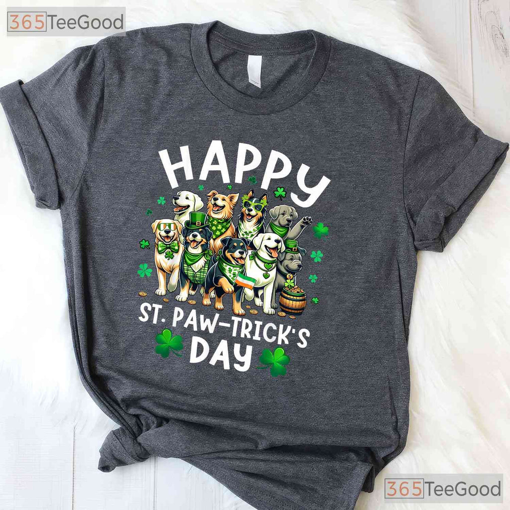 Happy St Patricks Day Dog Puppy Lover T-Shirt Cute Kids Boys Girls Pet Tee