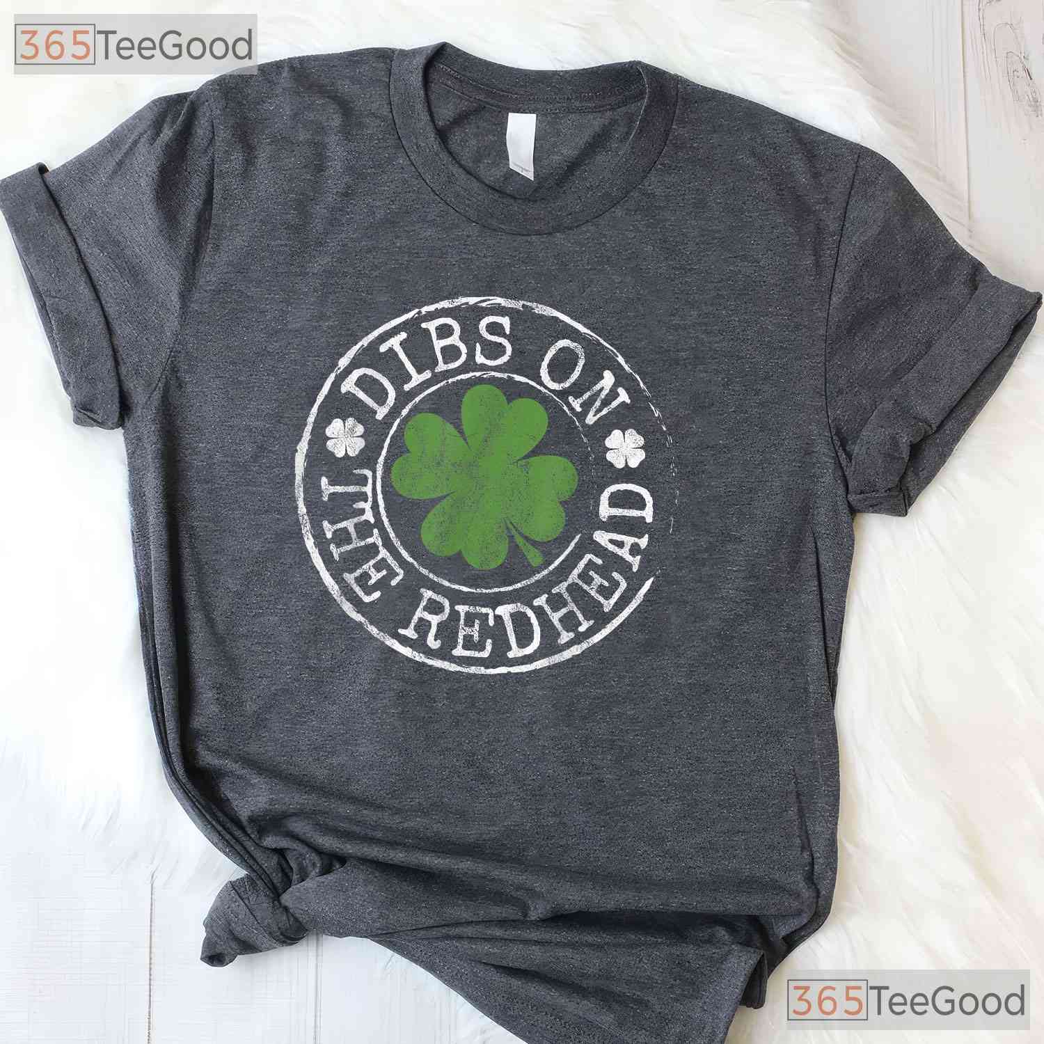 Dibs On The Redhead St Patricks Day T-Shirt Funny Clover Stamp Couple Tee
