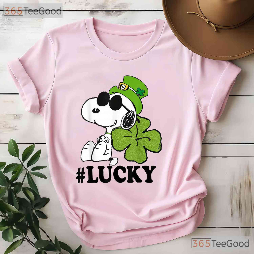 Peanuts Snoopy Lucky Clover St Patricks Day T-Shirt Woodstock Irish Tee