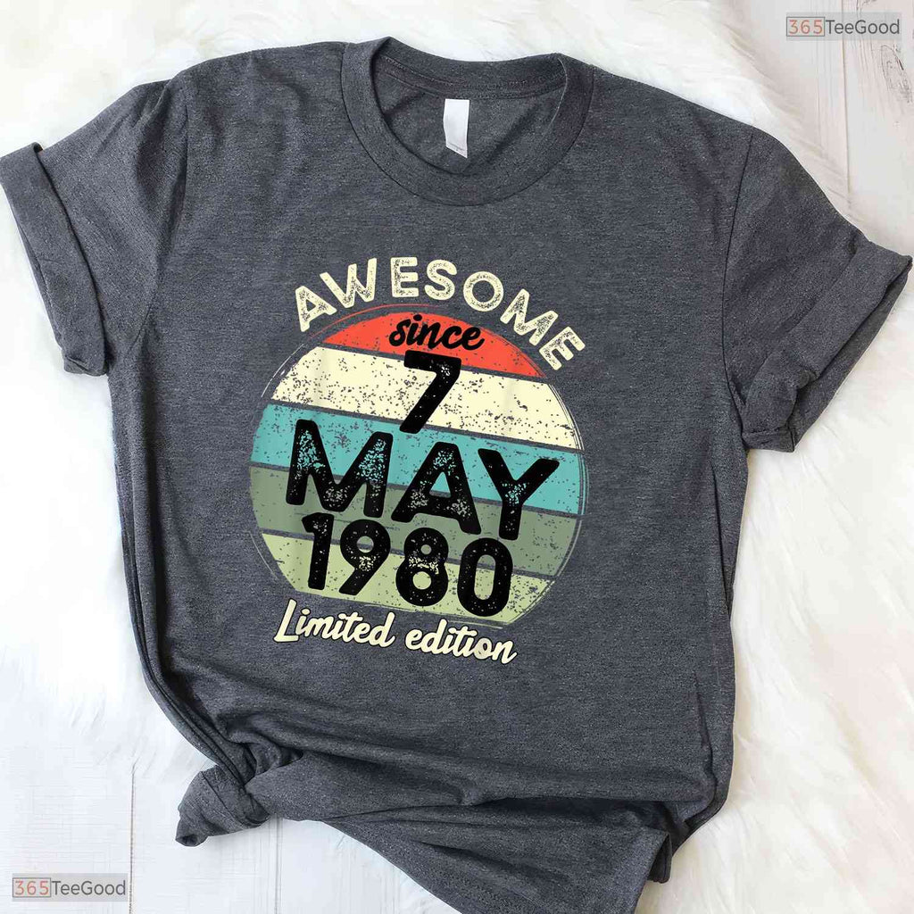 Awesome May 7 1980 46th Birthday T-Shirt- Unique May Birthday Shirt For Him