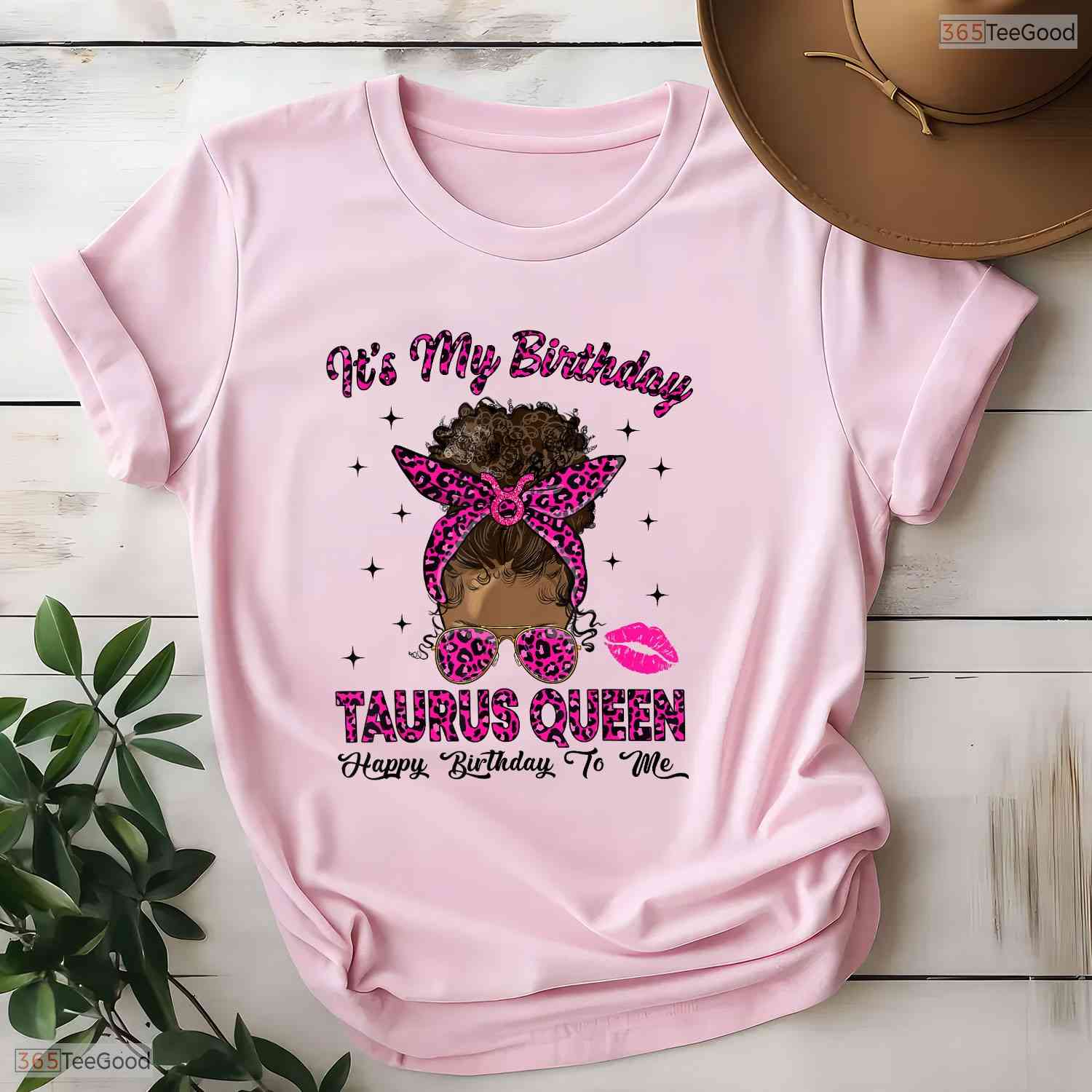 Messy Bun Leopard Taurus Queen T-Shirt- Unique May Birthday Shirt Gift For Her