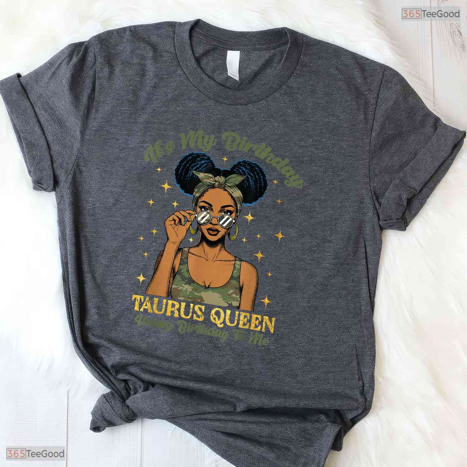 Camo Black Woman Afro Taurus Queen T-Shirt- Unique May Birthday Shirt Gift Idea