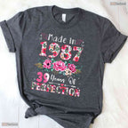 Made In 1987 Floral 39th Birthday Women T-Shirt- Unique May Birthday Shirt Gift