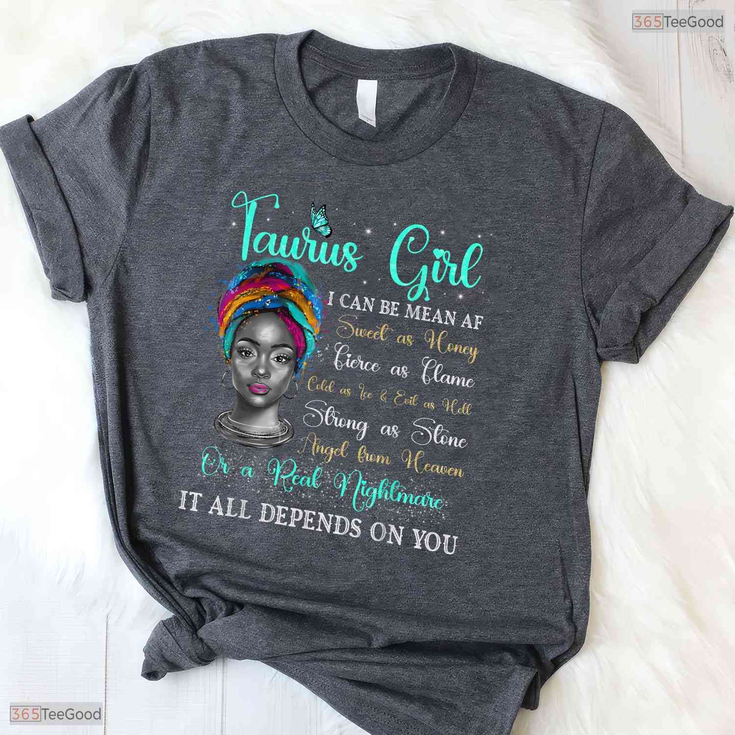 Fierce Black Queen Afro Woman Taurus Girl Zodiac May Birthday T-Shirt For Her