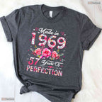 Elegant 57 Year Old Made In 1969 Floral 57th May Birthday T-Shirt For Women