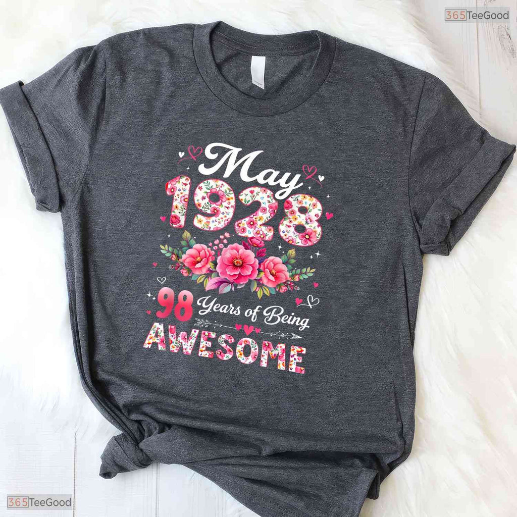 Vintage Floral Made In May 1928 98th May Birthday Celebration Shirt For Women