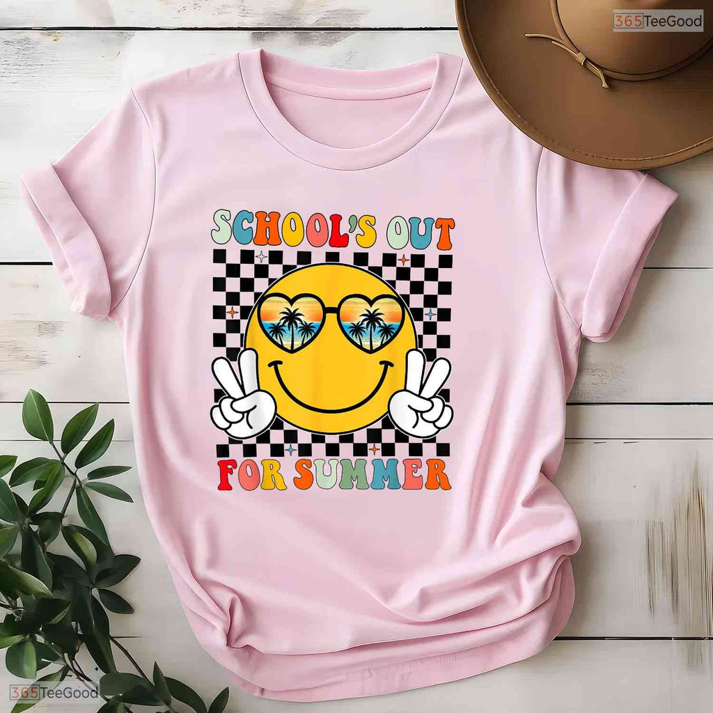 Retro School's Out Summer Break T-Shirt- Teacher May Birthday Shirt For Adults