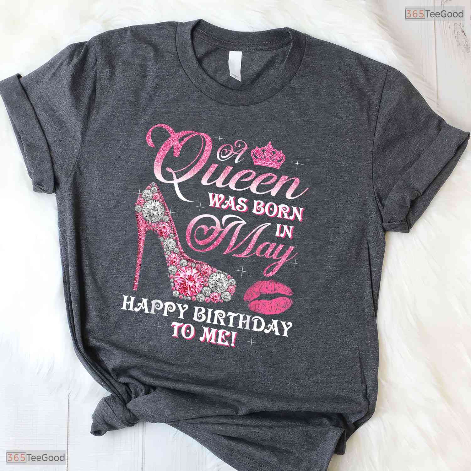 A Queen Was Born In May High Heel Shirt- Women's Happy May Birthday T-Shirt