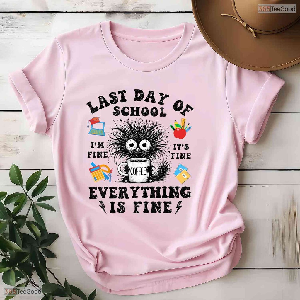 I Survived The School Year Funny Cat T-Shirt- Adult May Birthday Shirt Gift