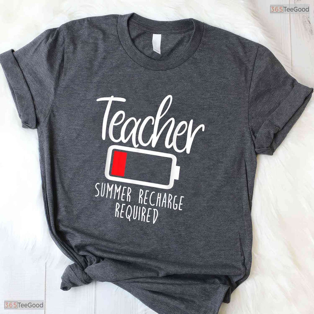 Summer Recharge Required Funny Teacher T-Shirt- Women's May Birthday Shirt