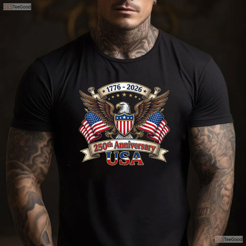 250 Years American 4th of July Valentine T-Shirt- Inshore Fishing Apparel Men