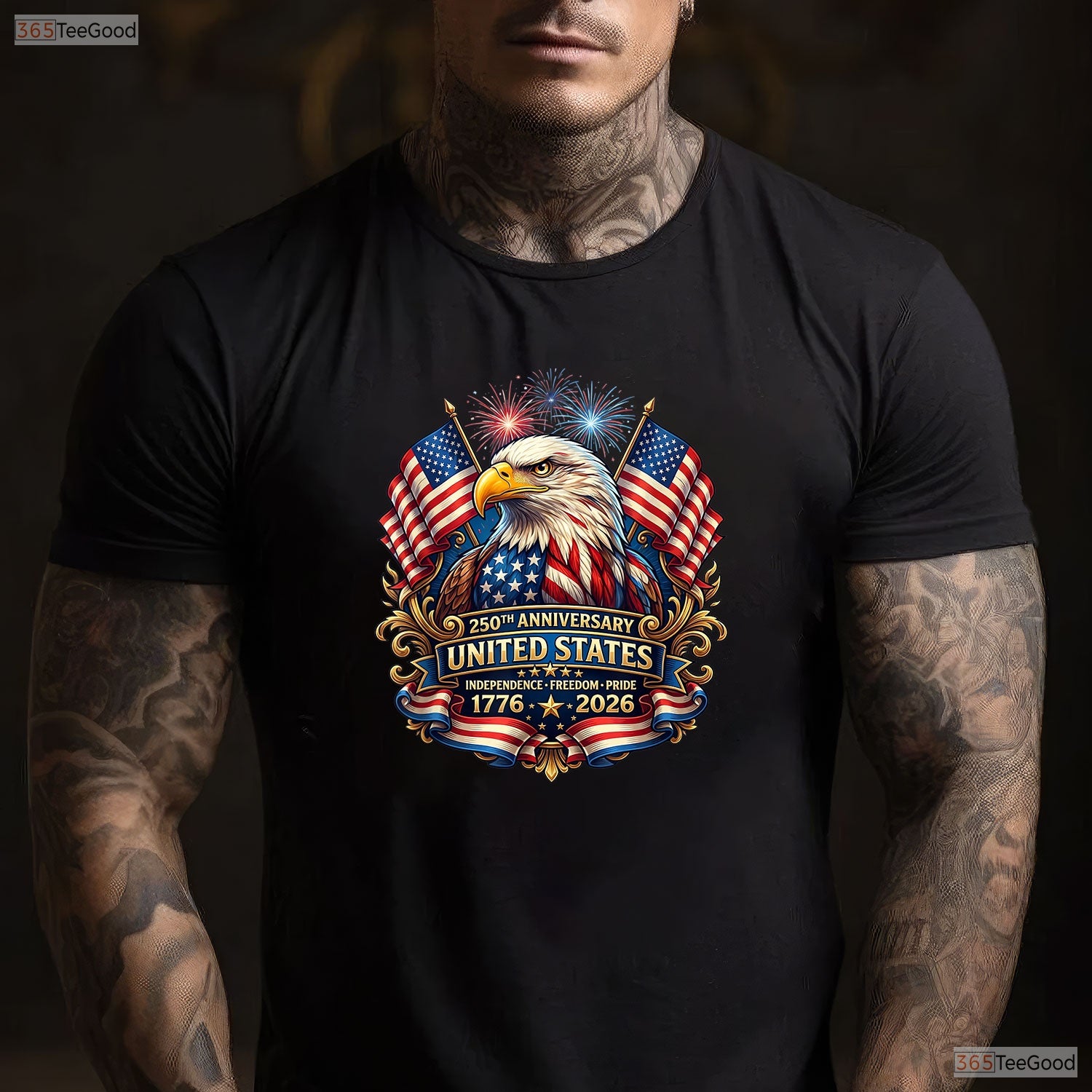 USA 250th Anniversary Independence Patriotic Valentine T-Shirt Bass Fishing